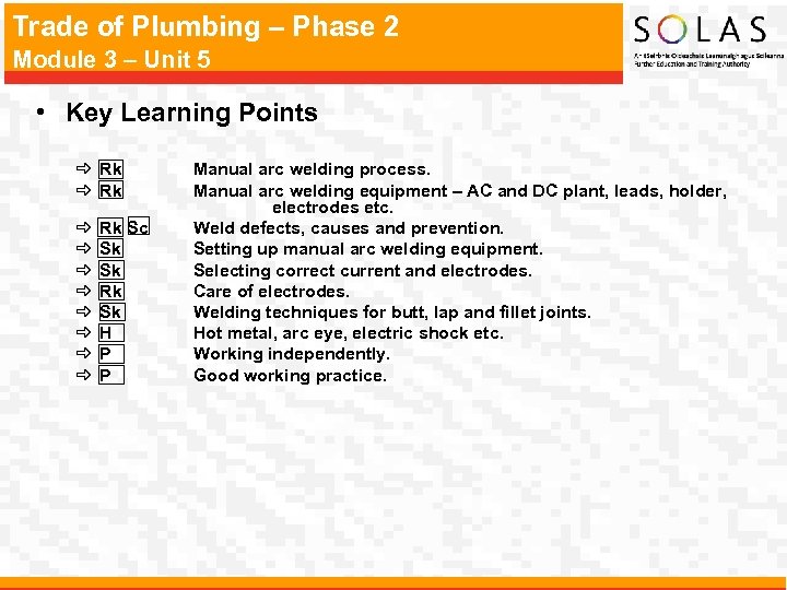 Trade of Plumbing – Phase 2 Module 3 – Unit 5 • Key Learning