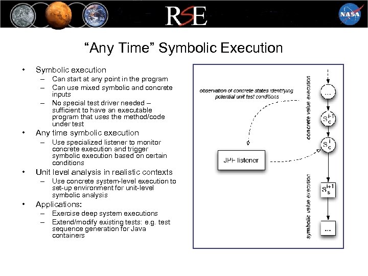 “Any Time” Symbolic Execution • Symbolic execution – Can start at any point in