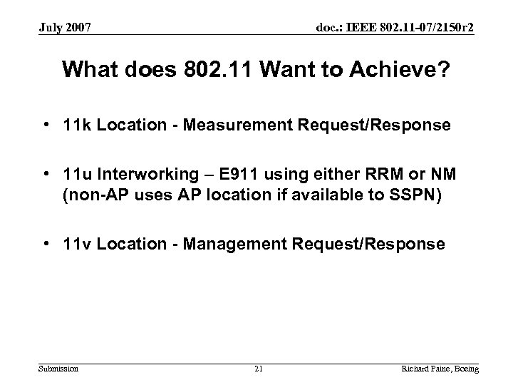 July 2007 doc. : IEEE 802. 11 -07/2150 r 2 What does 802. 11