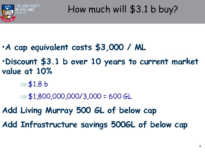 How much will $3. 1 b buy? • A cap equivalent costs $3, 000