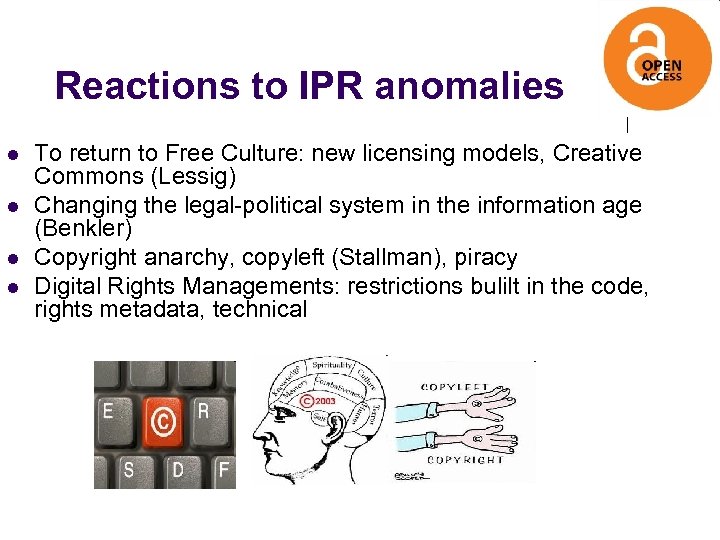 Reactions to IPR anomalies l l To return to Free Culture: new licensing models,