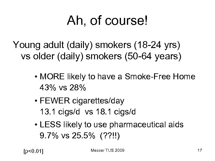 Ah, of course! Young adult (daily) smokers (18 -24 yrs) vs older (daily) smokers