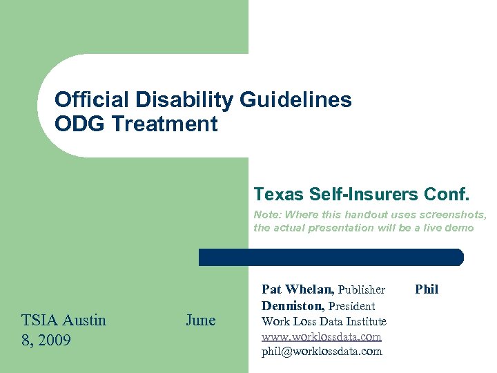 Official Disability Guidelines ODG Treatment Texas SelfInsurers Conf