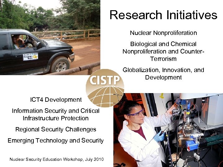 Research Initiatives Nuclear Nonproliferation Biological and Chemical Nonproliferation and Counter. Terrorism Globalization, Innovation, and