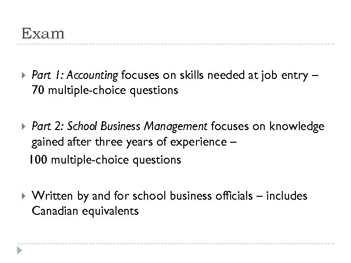 Exam Part 1: Accounting focuses on skills needed at job entry – 70 multiple-choice