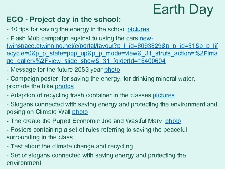 ECO - Project day in the school: Earth Day - 10 tips for saving