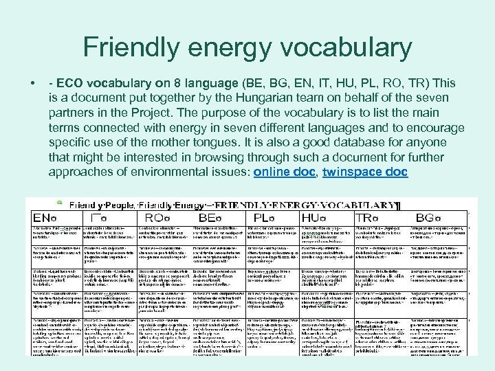 Friendly energy vocabulary • - ECO vocabulary on 8 language (BE, BG, EN, IT,