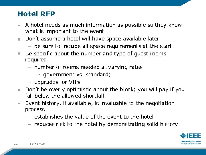 Hotel RFP A hotel needs as much information as possible so they know what