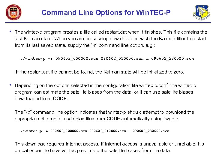 Command Line Options for Win. TEC-P • The wintec-p program creates a file called