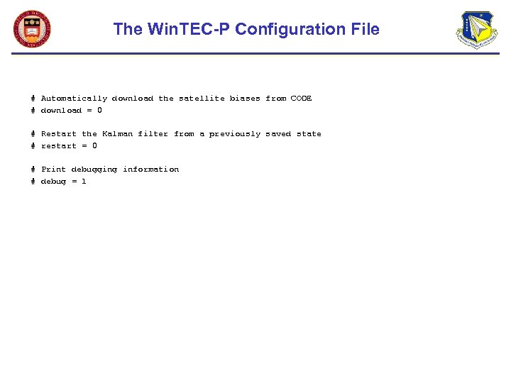 The Win. TEC-P Configuration File # Automatically download the satellite biases from CODE #