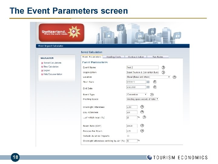 The Event Parameters screen 18 