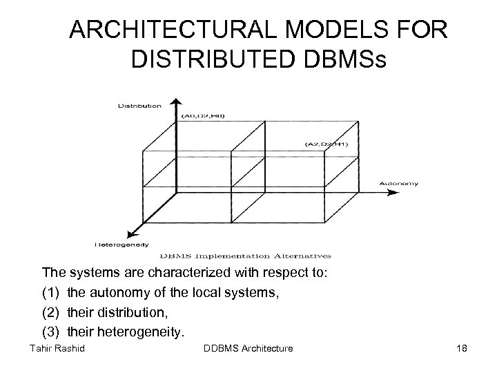 ARCHITECTURAL MODELS FOR DISTRIBUTED DBMSs The systems are characterized with respect to: (1) the