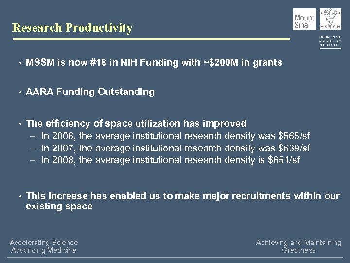Research Productivity • MSSM is now #18 in NIH Funding with ~$200 M in