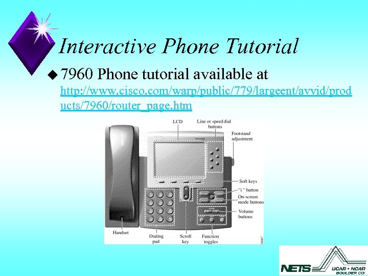 Interactive Phone Tutorial u 7960 Phone tutorial available at http: //www. cisco. com/warp/public/779/largeent/avvid/prod ucts/7960/router_page.