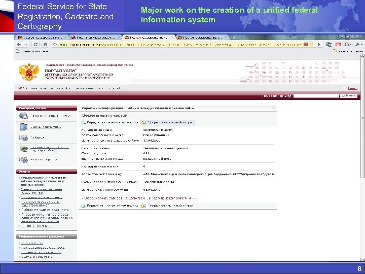 Federal Service for State Registration, Cadastre and Cartography Major work on the creation of