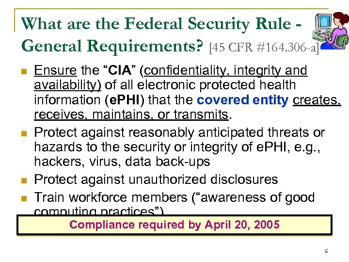 What are the Federal Security Rule General Requirements? [45 CFR #164. 306 -a] n