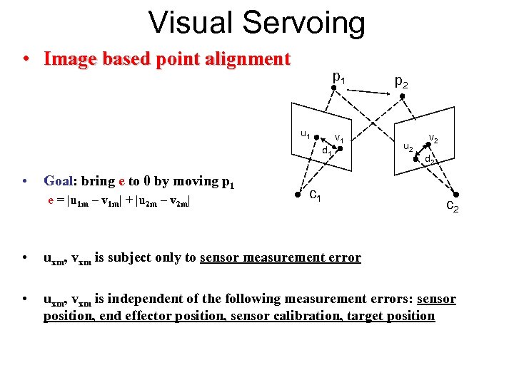 Visual Servoing • Image based point alignment p 1 u 1 d 1 •