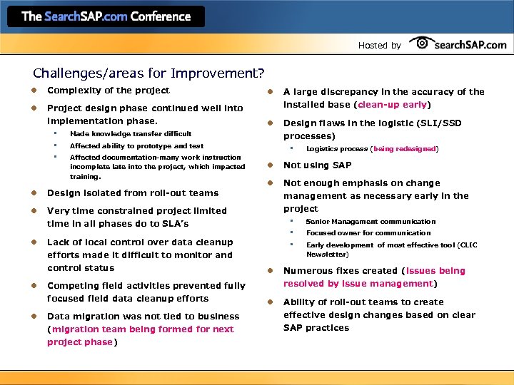 Hosted by Challenges/areas for Improvement? l Complexity of the project l Project design phase