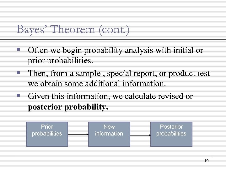 Bayes’ Theorem (cont. ) § Often we begin probability analysis with initial or prior