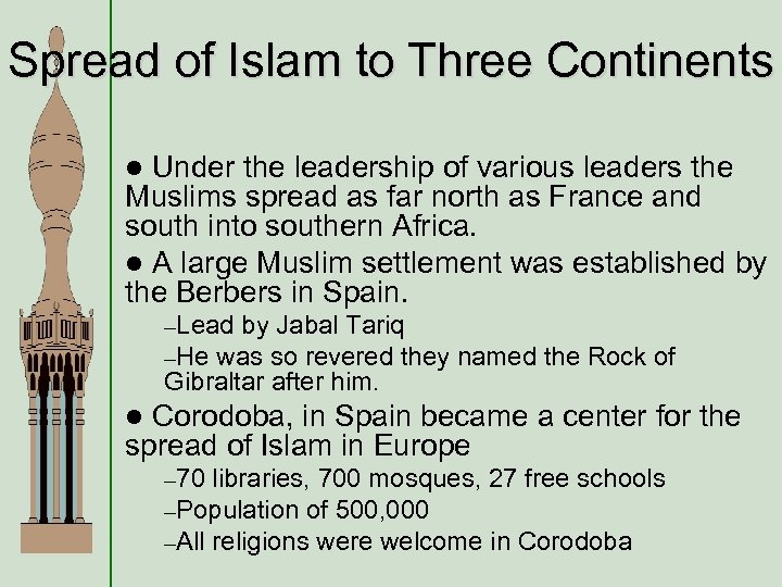 Spread of Islam to Three Continents Under the leadership of various leaders the Muslims