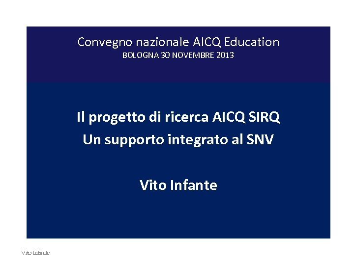 Convegno nazionale AICQ Education BOLOGNA 30 NOVEMBRE 2013 Il progetto di ricerca AICQ SIRQ
