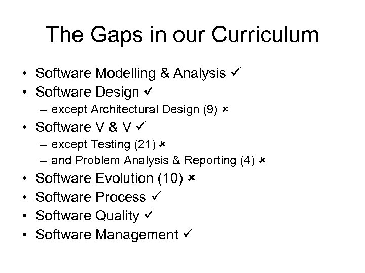 The Gaps in our Curriculum • Software Modelling & Analysis • Software Design –