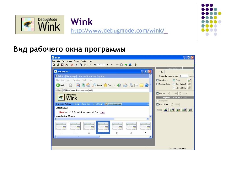 Wink http: //www. debugmode. com/wink/ Вид рабочего окна программы 