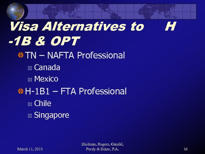 Visa Alternatives to -1 B & OPT H TN – NAFTA Professional Canada Mexico