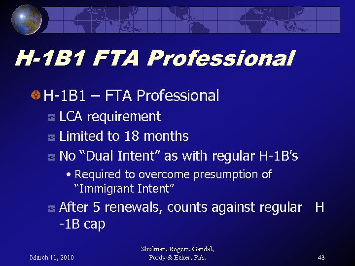 H-1 B 1 FTA Professional H-1 B 1 – FTA Professional LCA requirement Limited