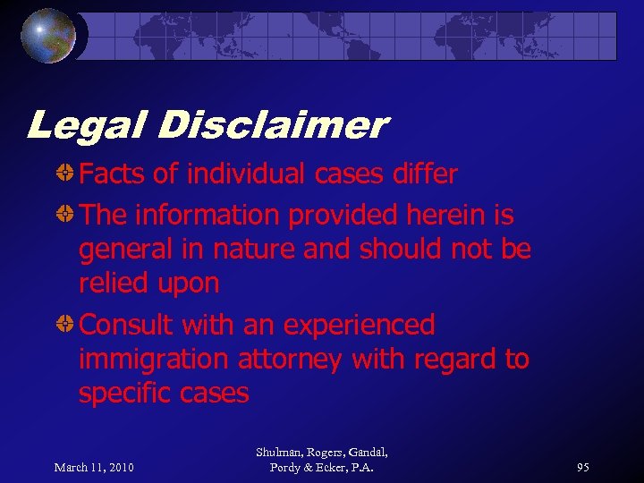 Legal Disclaimer Facts of individual cases differ The information provided herein is general in