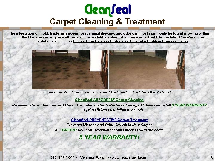 Carpet Cleaning & Treatment The infestation of mold, bacteria, viruses, pest/animal disease, and odor