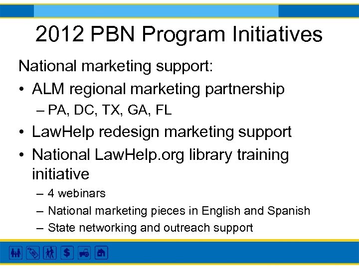 2012 PBN Program Initiatives National marketing support: • ALM regional marketing partnership – PA,