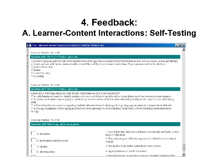 4. Feedback: A. Learner-Content Interactions: Self-Testing 