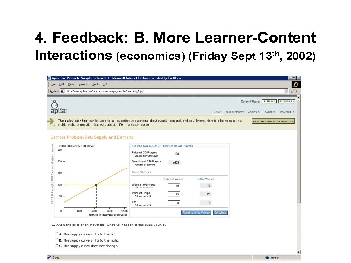 4. Feedback: B. More Learner-Content Interactions (economics) (Friday Sept 13 th, 2002) 