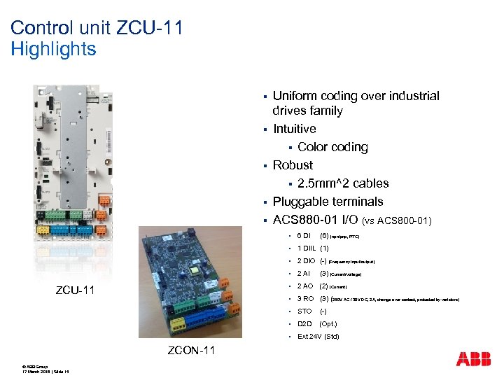 Control unit ZCU-11 Highlights § § § Uniform coding over industrial drives family Intuitive
