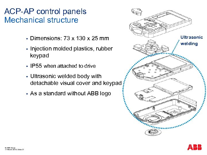 ACP-AP control panels Mechanical structure § § Injection molded plastics, rubber keypad § IP
