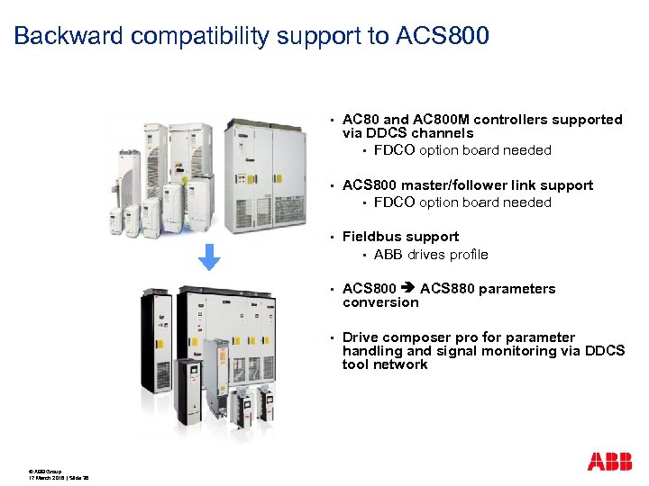 Backward compatibility support to ACS 800 § § ACS 800 master/follower link support §