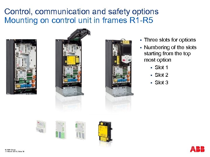 Control, communication and safety options Mounting on control unit in frames R 1 -R