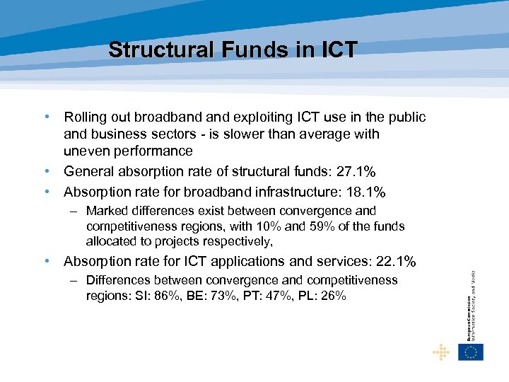 Structural Funds in ICT • Rolling out broadband exploiting ICT use in the public