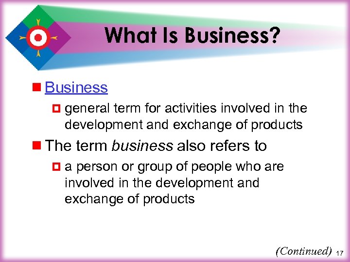 What Is Business? ¾ Business ¤ general term for activities involved in the development