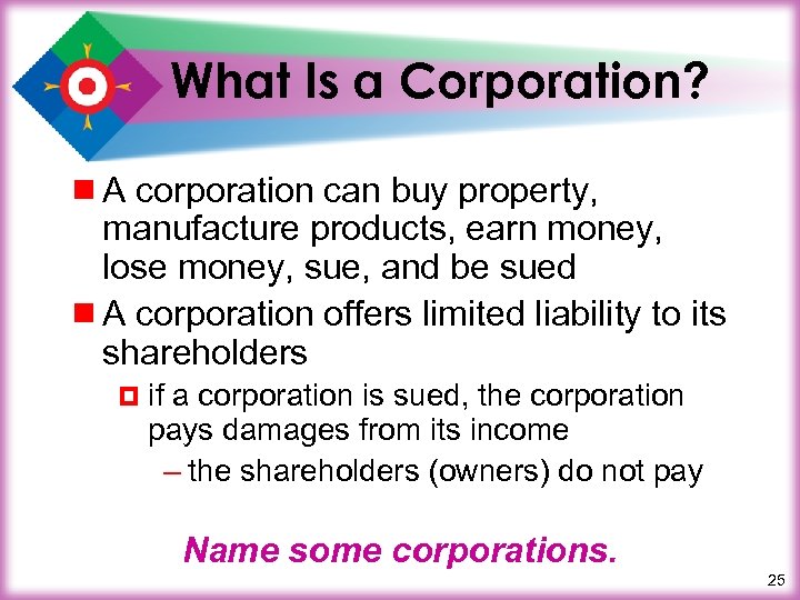 What Is a Corporation? ¾ A corporation can buy property, manufacture products, earn money,