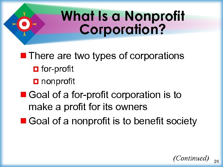 What Is a Nonprofit Corporation? ¾ There are two types of corporations ¤ for-profit