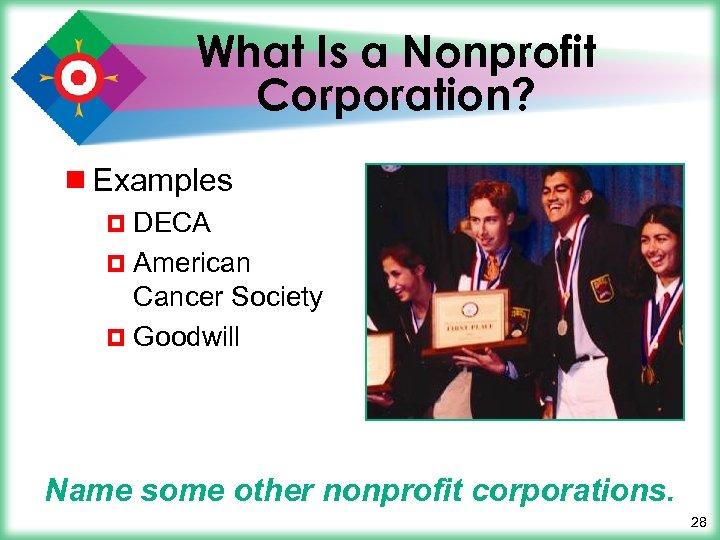 What Is a Nonprofit Corporation? ¾ Examples ¤ DECA ¤ American Cancer Society ¤