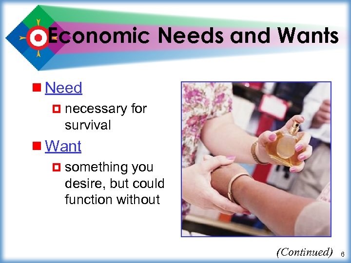 Economic Needs and Wants ¾ Need ¤ necessary for survival ¾ Want ¤ something