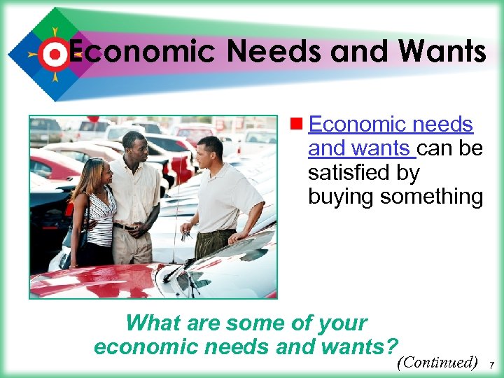 Economic Needs and Wants ¾ Economic needs and wants can be satisfied by buying