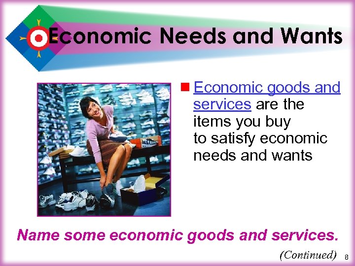 Economic Needs and Wants ¾ Economic goods and services are the items you buy