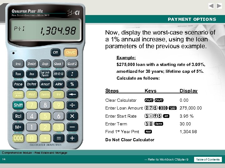 PAYMENT OPTIONS P+I 1, 304. 98 Now, display the worst-case scenario of a 1%