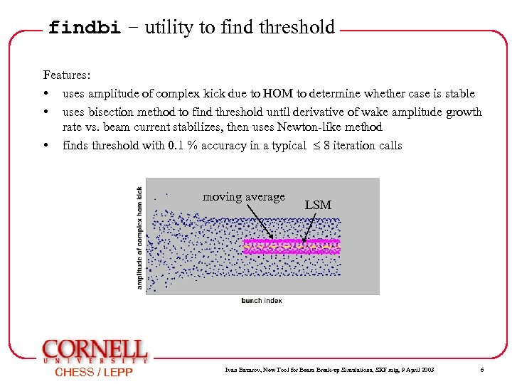 findbi – utility to find threshold Features: • uses amplitude of complex kick due