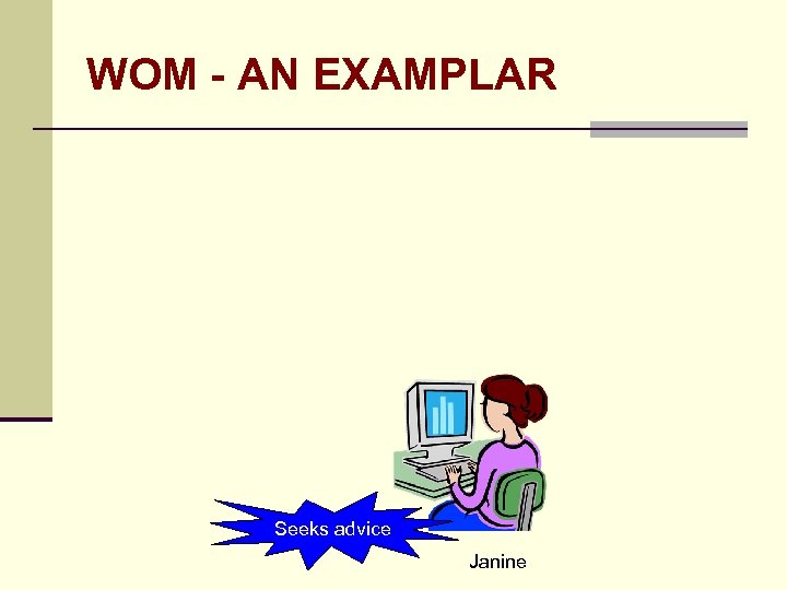 WOM - AN EXAMPLAR Seeks advice Janine 
