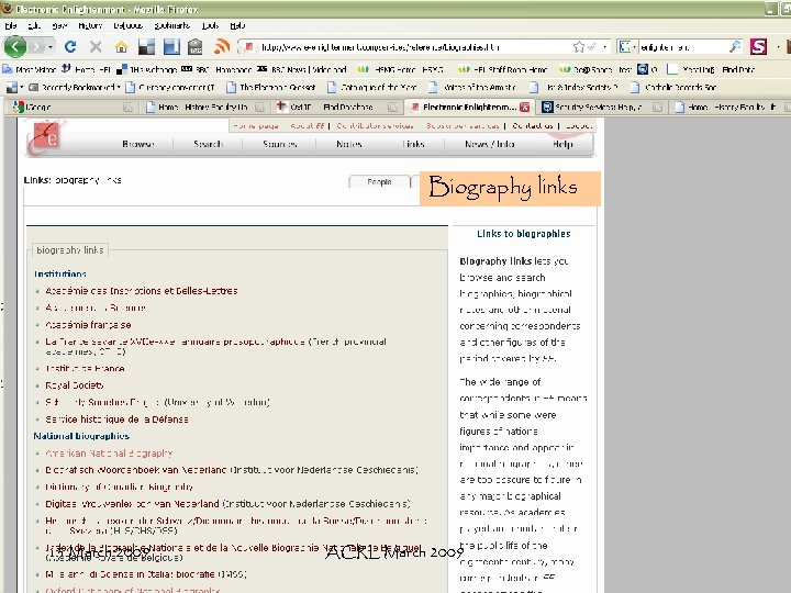 Biography links 13 March 2009 ACRL March 2009 